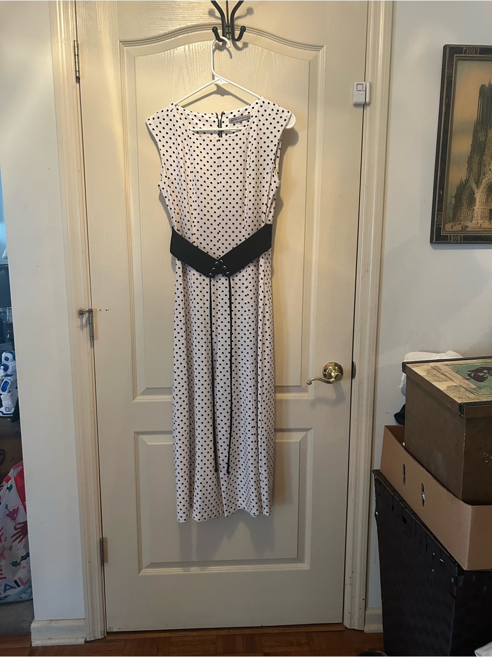 Danny & Nicole White Polka Dot Wide-Leg Jumpsuit with Black Waistband - Picture 2 of 8